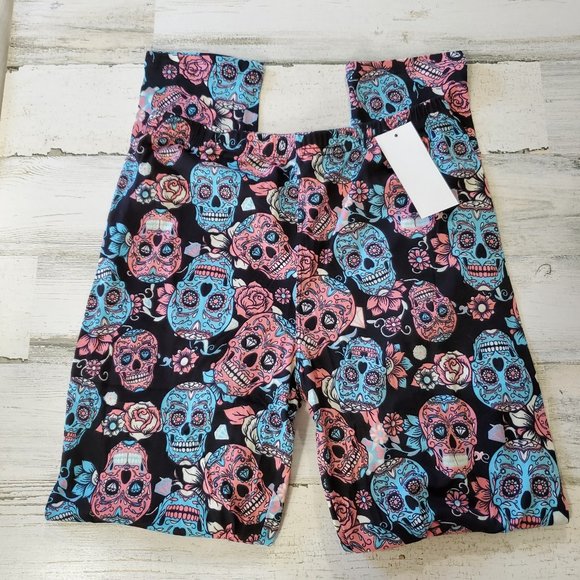 Candy Skull Women's Leggings Halloween Pink Blue OSFM - Picture 3 of 4